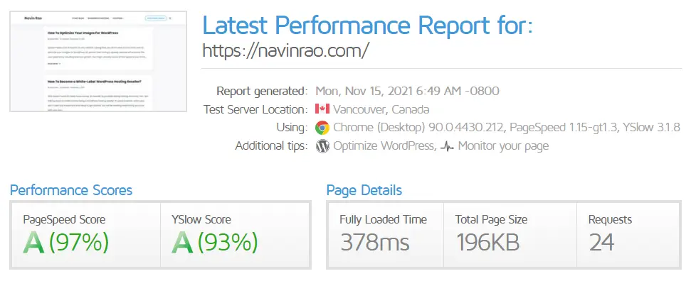 gtmetrix score hummingbird caching