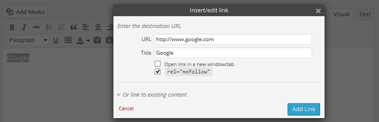 rel nofollow checkbox