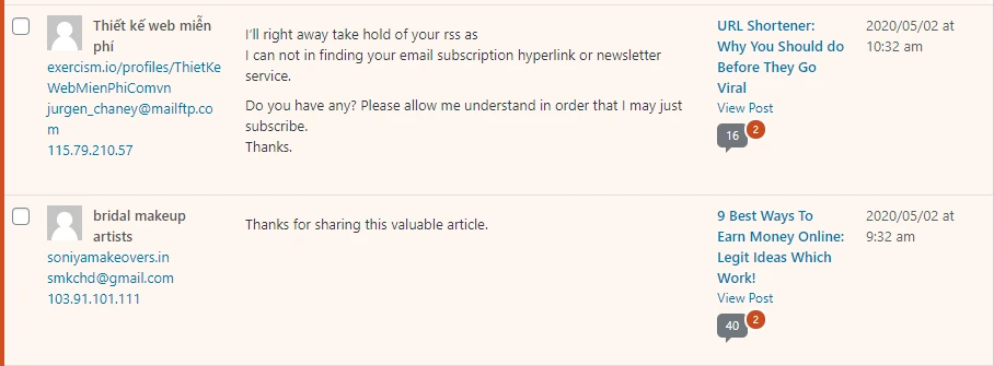 spam comments