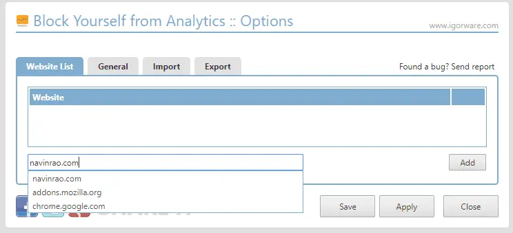 block yourself from analytics